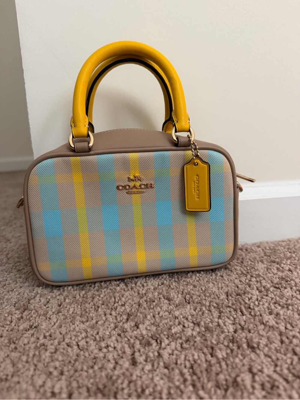COACH Yellow & Blue Plaid Top-Handle Satchel